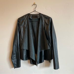 BLANK NYC Lightweight Dark Green Open Drape Front Jacket Faux Leather Suede